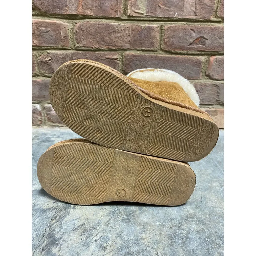 Kenzie Girl Tan w/Glitter Faux Fur Faux Suede Slip-On Bootie Size 1